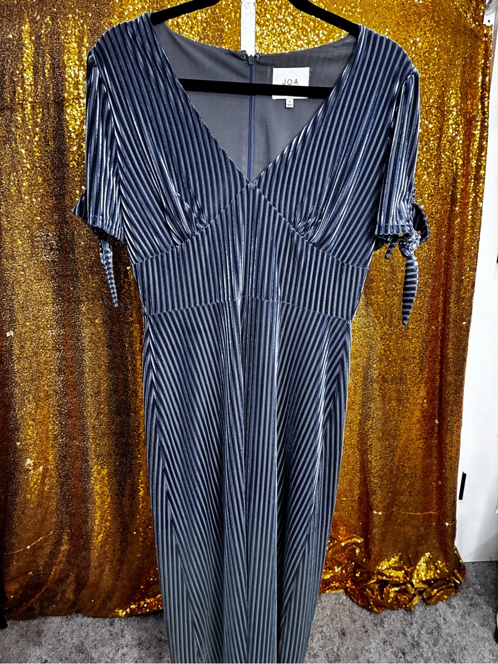 J.O.A. Navy Vertical Velvet-Striped Maxi Dress